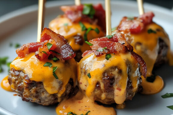 Bacon Cheeseburger Meatballs on a plate