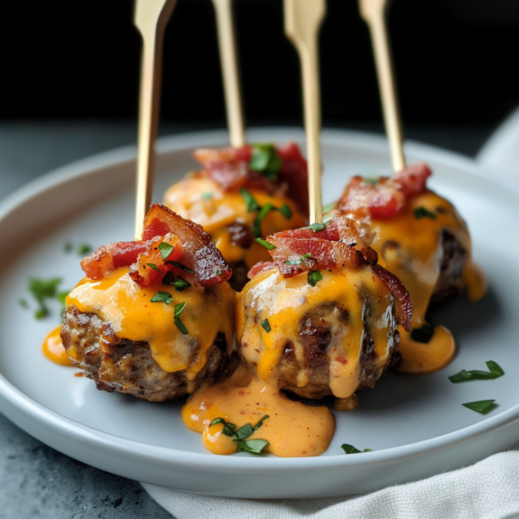 Bacon Cheeseburger Meatballs on a plate