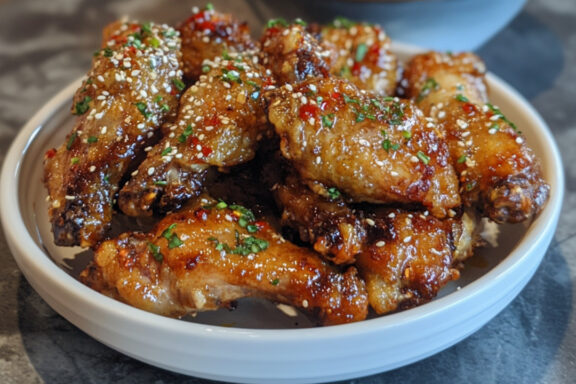 Coconut Party Wings with GF Ponzu Dipping Sauce in a bowl