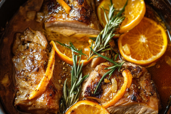 Cumin and Orange Pork Butt in a cooking pot