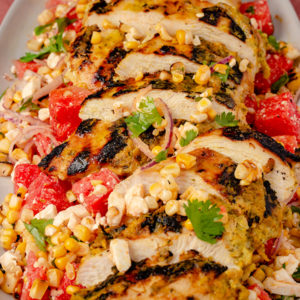 grilled marinated chicken breast with summer watermelon salad