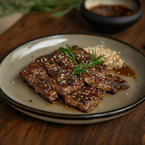 Sesame Salt and Pepper Steak on a plate