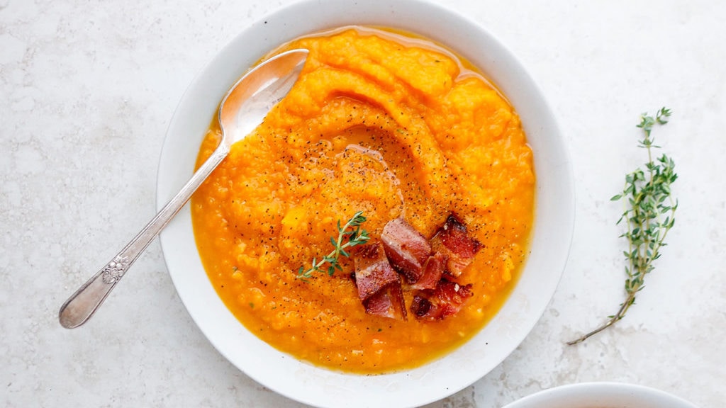 squash soup with bacon