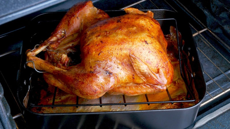 turkey cooking in oven
