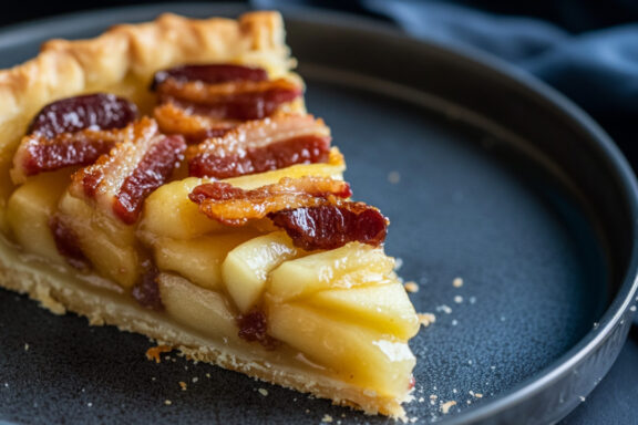 Apple Tart with Bacon Fig Syrup on a plate