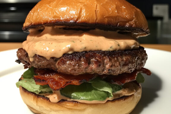 Bacon Burger with Chipotle-Lime Mayo on a plate