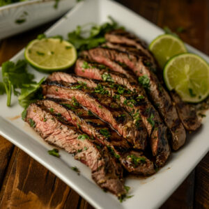 Cilantro Lime Hickory Grilled Flank Steak on a plate