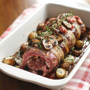 Mushroom and Bacon Braciole on a plate