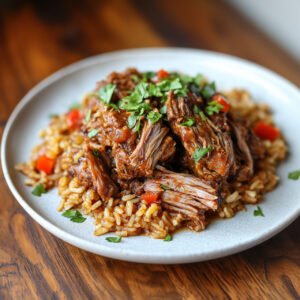 Cajun Pork Butt With Jambalaya Rice on a plate