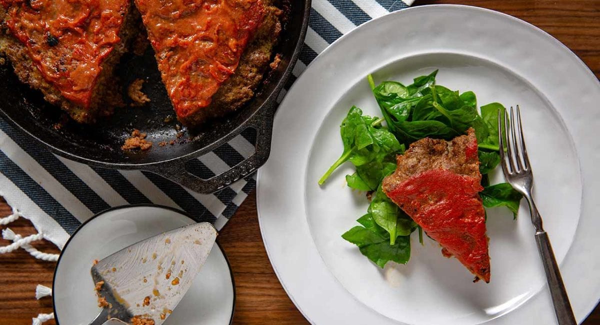 meatloaf in a cast iron pan