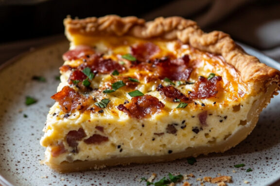 Bacon and Swiss Quiche on a plate