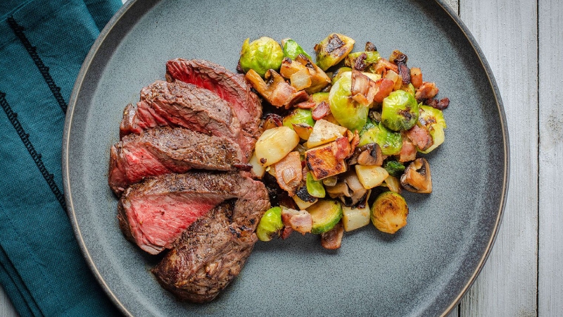 pan seared top sirloin steak with brussels sprouts
