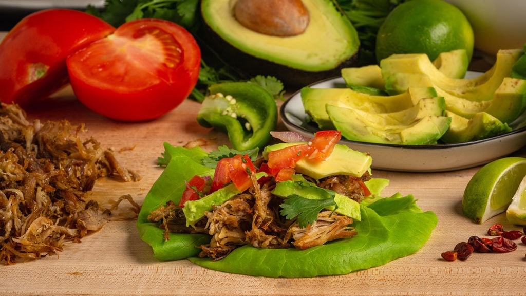 pork carnitas lettuce wrap taco