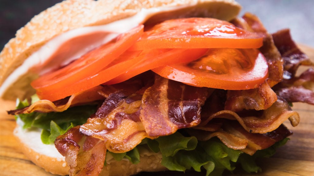 BLT sandwich with bacon, lettuce and tomato.