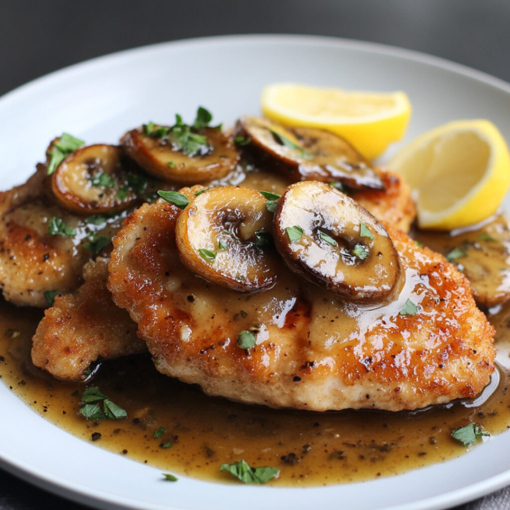 Chicken Cutlet Marsala on a plate