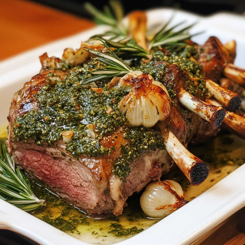 Rosemary and Garlic Roasted Lamb with Mint Pesto
