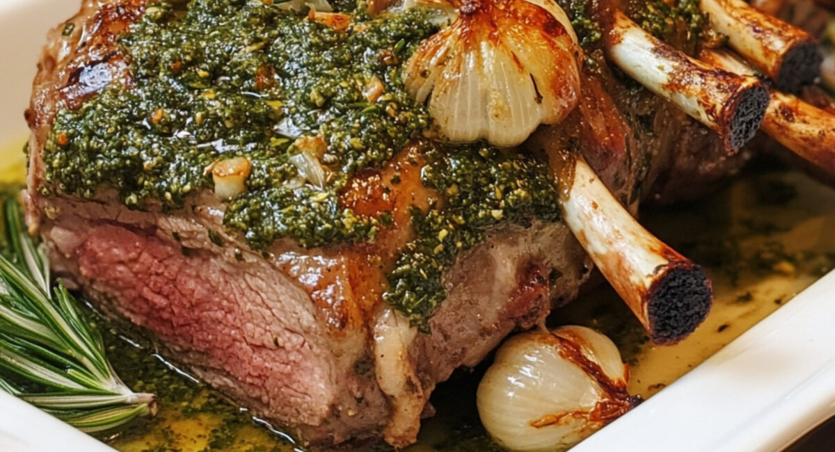 Rosemary and Garlic Roasted Lamb with Mint Pesto