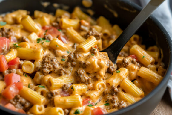One-Pot Cheeseburger Pasta in a bowl