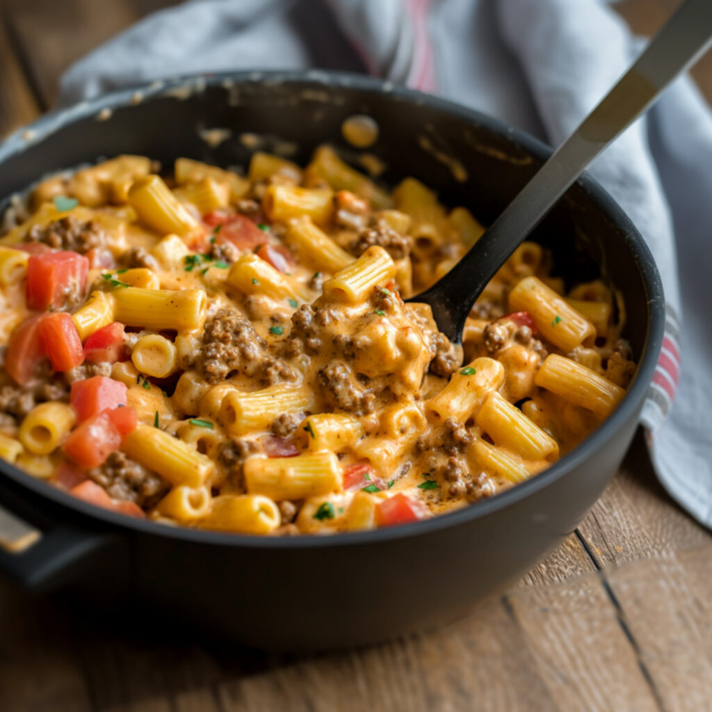 One-Pot Cheeseburger Pasta in a bowl