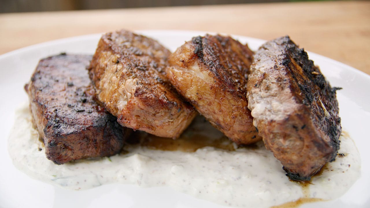 four grilled pork chops