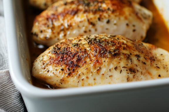 Easy Baked Chicken Breasts on a baking dish