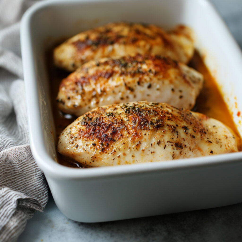 Easy Baked Chicken Breasts on a baking dish