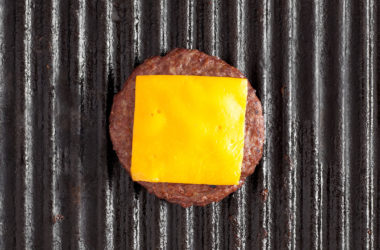 burger on cast iron grill pan