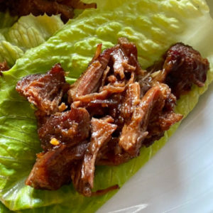 pulled beef on lettuce