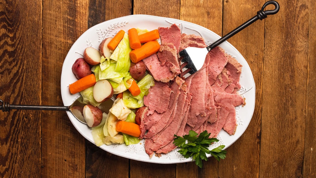 corned beef and cabbage plated