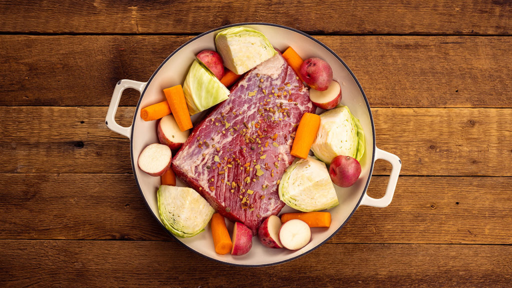 corned beef dinner in a pot