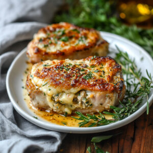 Baked Stuffed Pork Chops on a plate