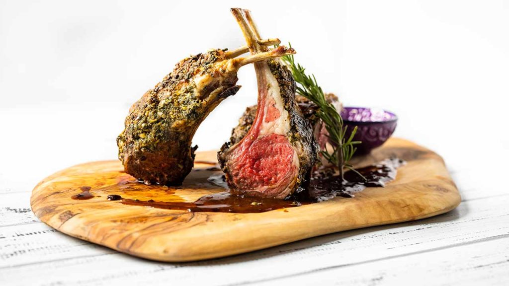 rack of lamb crusted with mint and garlic