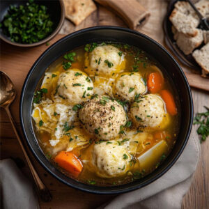 Matzoh Ball Soup in a bowl