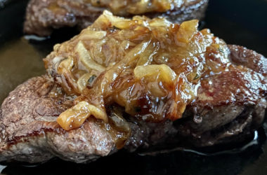 cast iron steaks with french onions