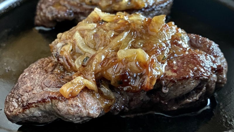cast iron steaks with french onions