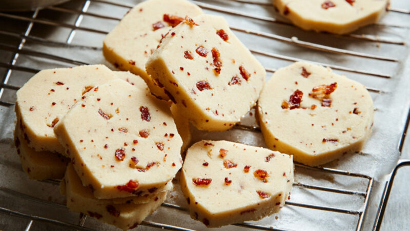 Bacon Shortbread Cookies on a baking tray