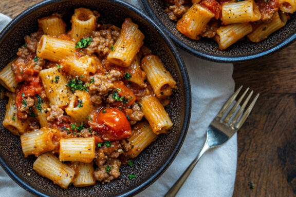 Italian Sausage and Roasted Tomato Pasta in a bowl