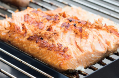 frozen salmon on a grill