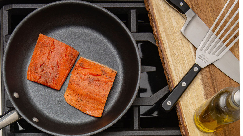 frozen salmon on stove