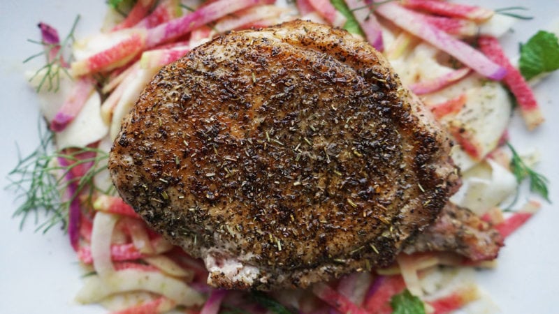 herby pork chops and slaw