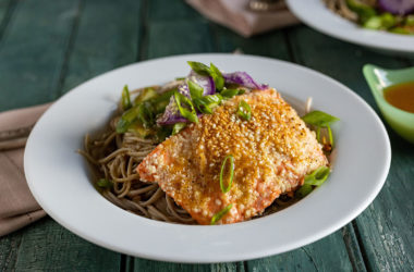 sesame salmon with soba noodles