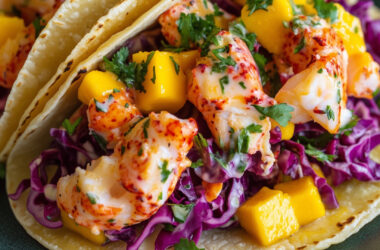 Lobster Tacos with Mango Slaw on a plate