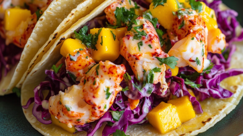 Lobster Tacos with Mango Slaw on a plate