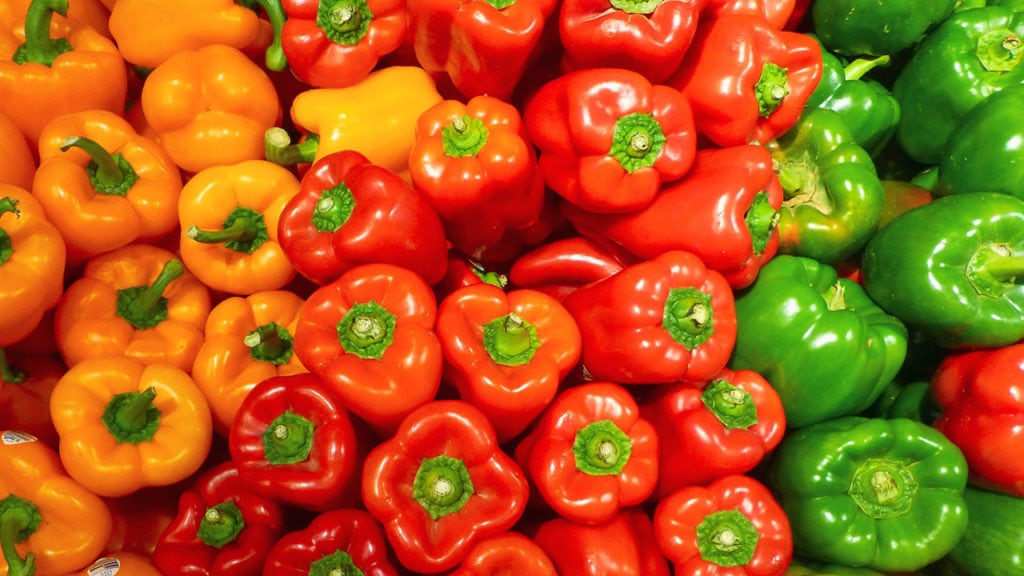 yellow green and red bell peppers