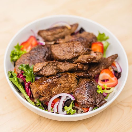 steak tip salad with strawberry