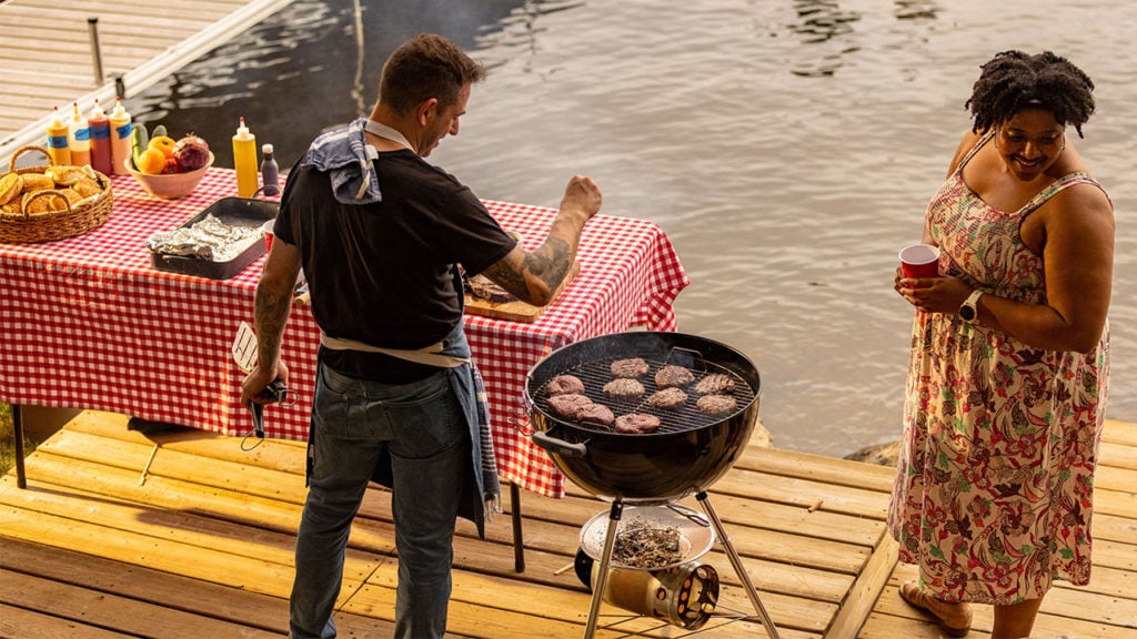 grilling on a dock