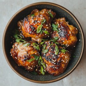 Miso-Sesame Roasted Chicken Thighs in a bowl