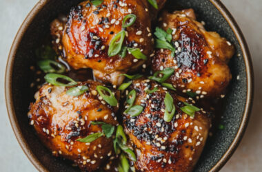 Miso-Sesame Roasted Chicken Thighs in a bowl