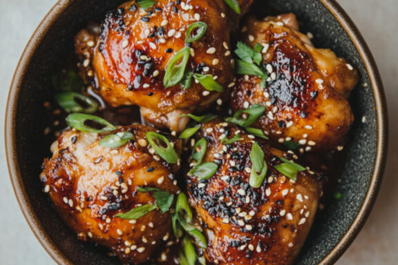 Miso-Sesame Roasted Chicken Thighs in a bowl