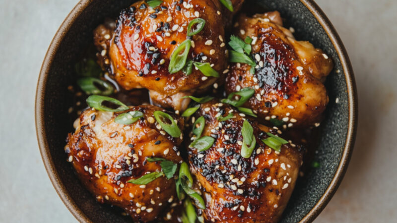 Miso-Sesame Roasted Chicken Thighs in a bowl